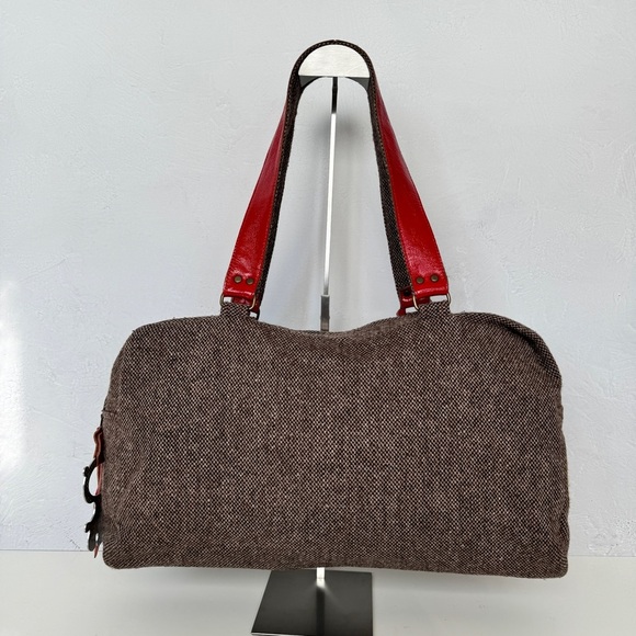 KIMIDORI Designer Tweed Leather Shoulder Bag Colorful Polka Dot Large Y2K OOAK - Picture 5 of 15